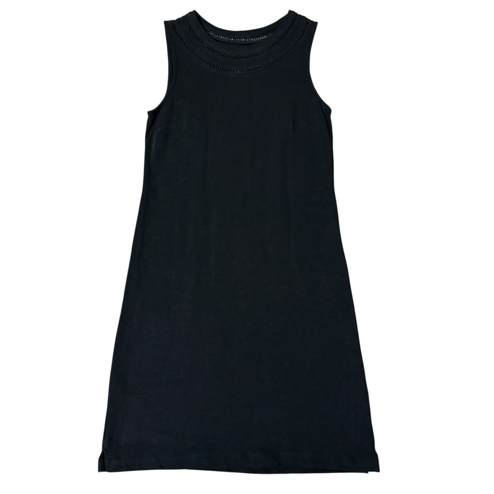 Talbots Petites Black Cotton Crochet Neck Sleeveless Shift Dress Womens Size MP